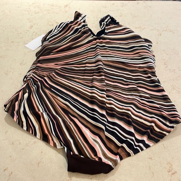 NWT Meet.Curve swimsuit brown striped one piece SZ 2XL - Picture 4 of 8